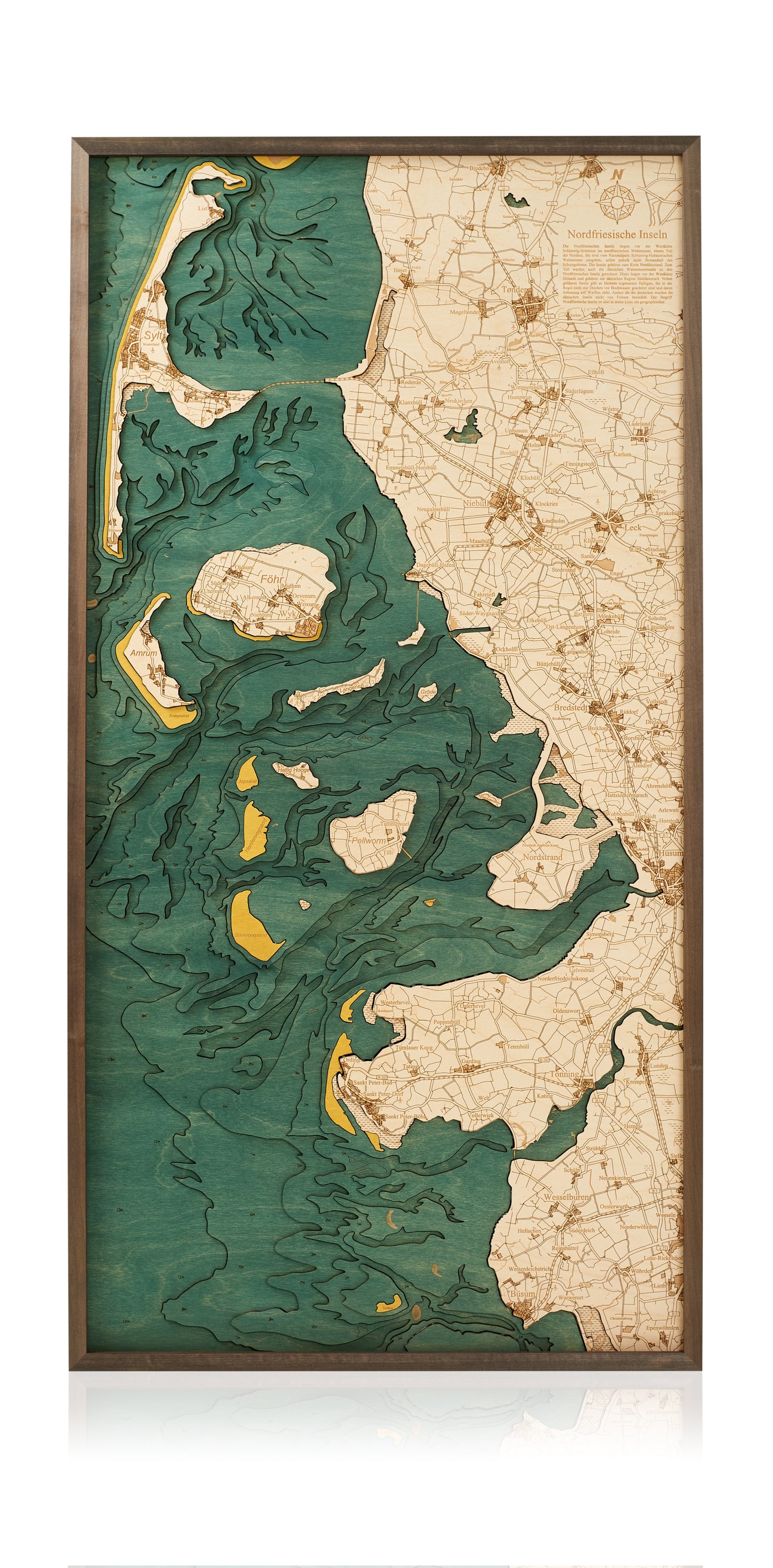 Nordfriesische Inseln | 3D-Holzkarte aus Holz von Cutting Brothers als Wandbild