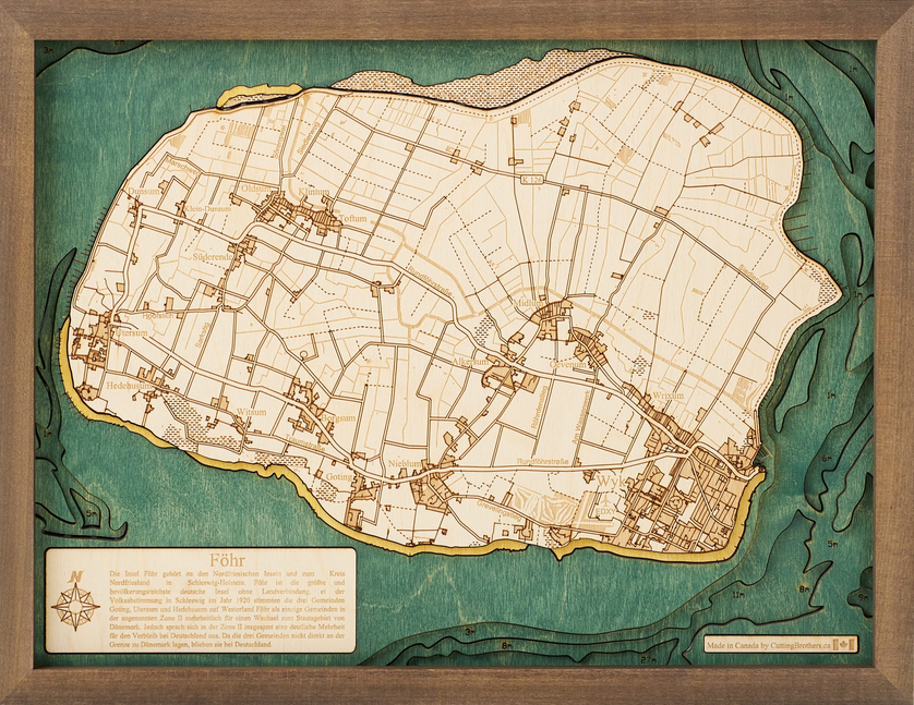 Insel Föhr | 3D-Holzkarte aus Holz von Cutting Brothers als Wandbild