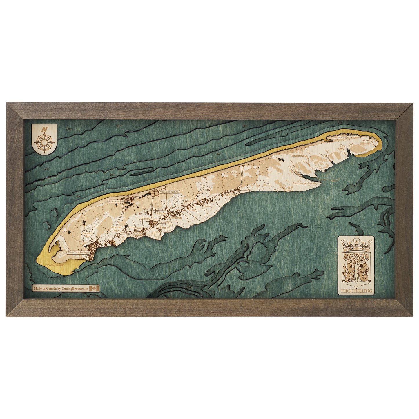 Terschelling | 3D-Holzkarte aus Holz von Cutting Brothers als Wandbild