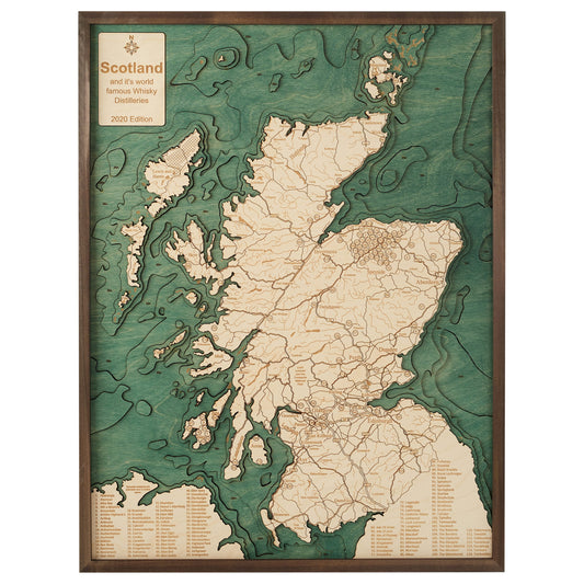 Schottland (Destillerien) | 3D-Holzkarte aus Holz von Cutting Brothers als Wandbild
