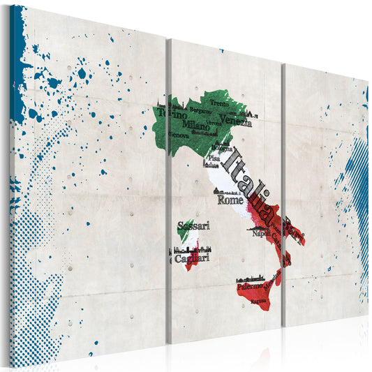 Weltkarte als Leinwandbild - Wandbild - Landkarte von Italien - Triptychon