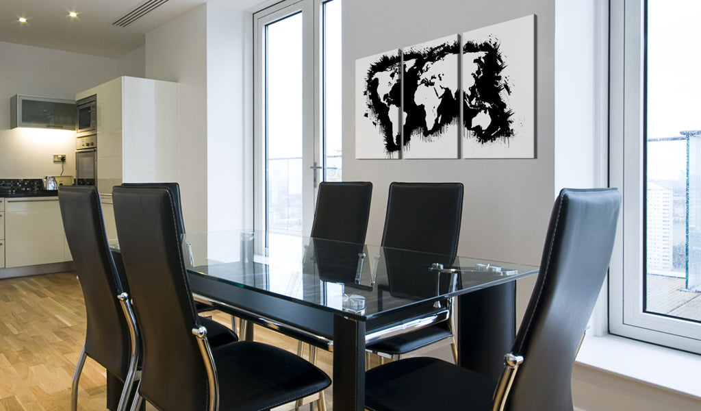 Weltkarte als Leinwandbild - Wandbild - Weltkarte in Schwarz und Weiß