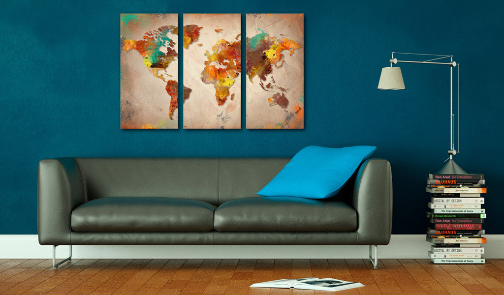 Weltkarte als Leinwandbild - Wandbild - Painted World - triptych