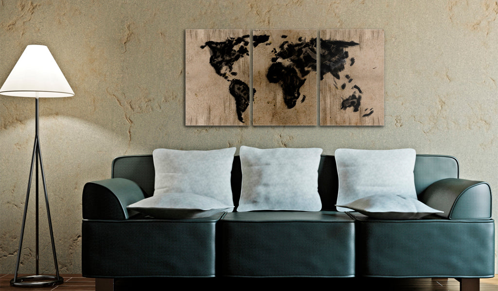Weltkarte als Leinwandbild - Wandbild - Tintenschwarze Weltkarte