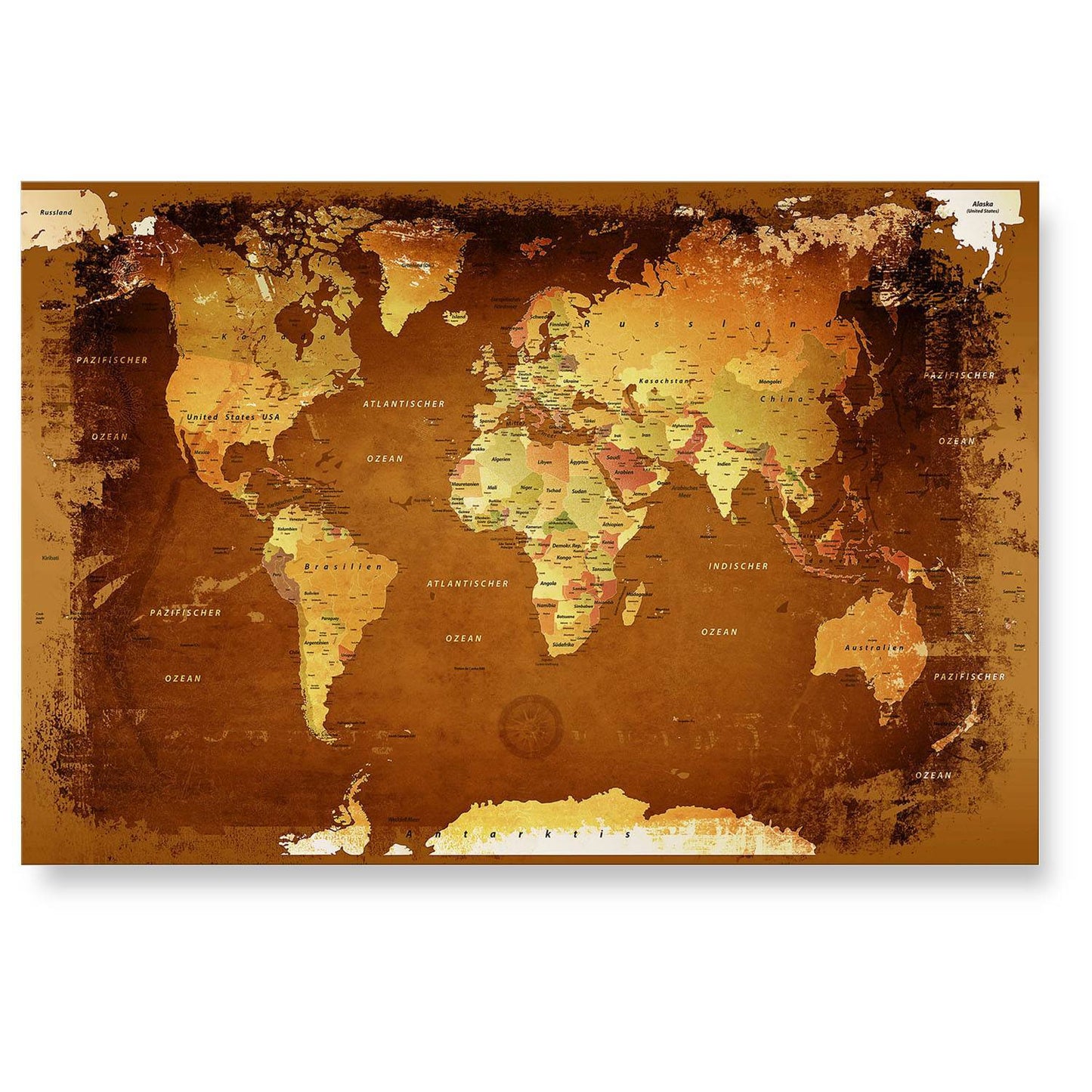 Echtglas Wandbild - Weltkarte Retro Bunt - WELTKARTEN24