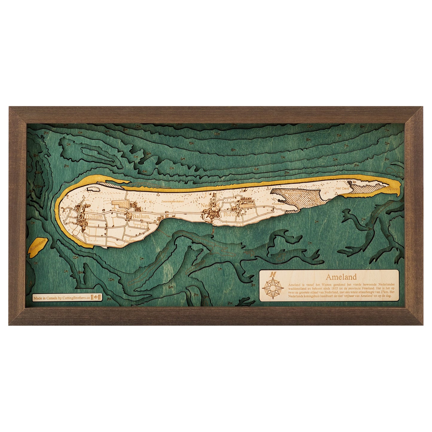 Landkarte von Ameland | 3D Wandbild aus Holz von Cutting Brothers