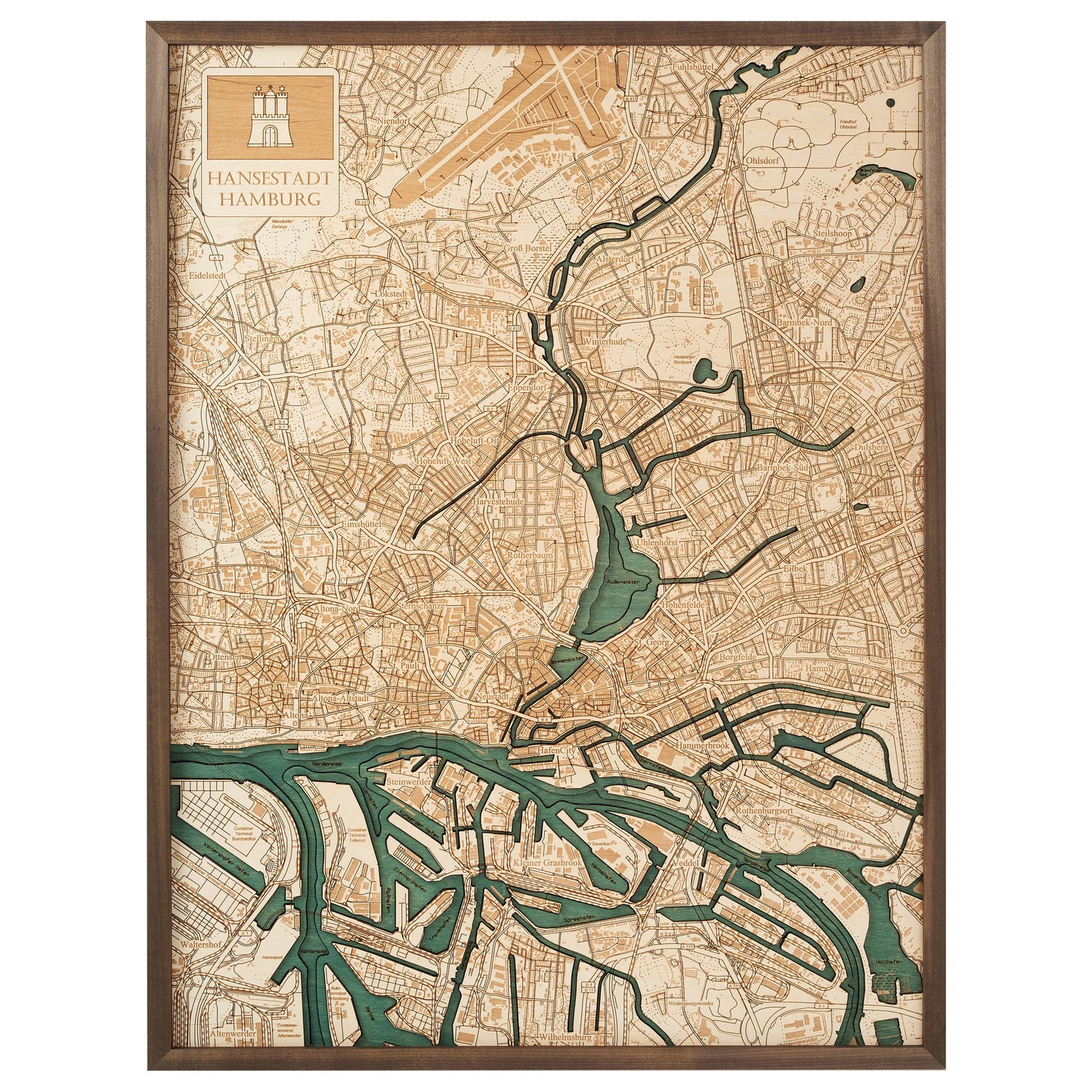 Stadtkarte von Hamburg | 3D Wandbild aus Holz von Cutting Brothers
