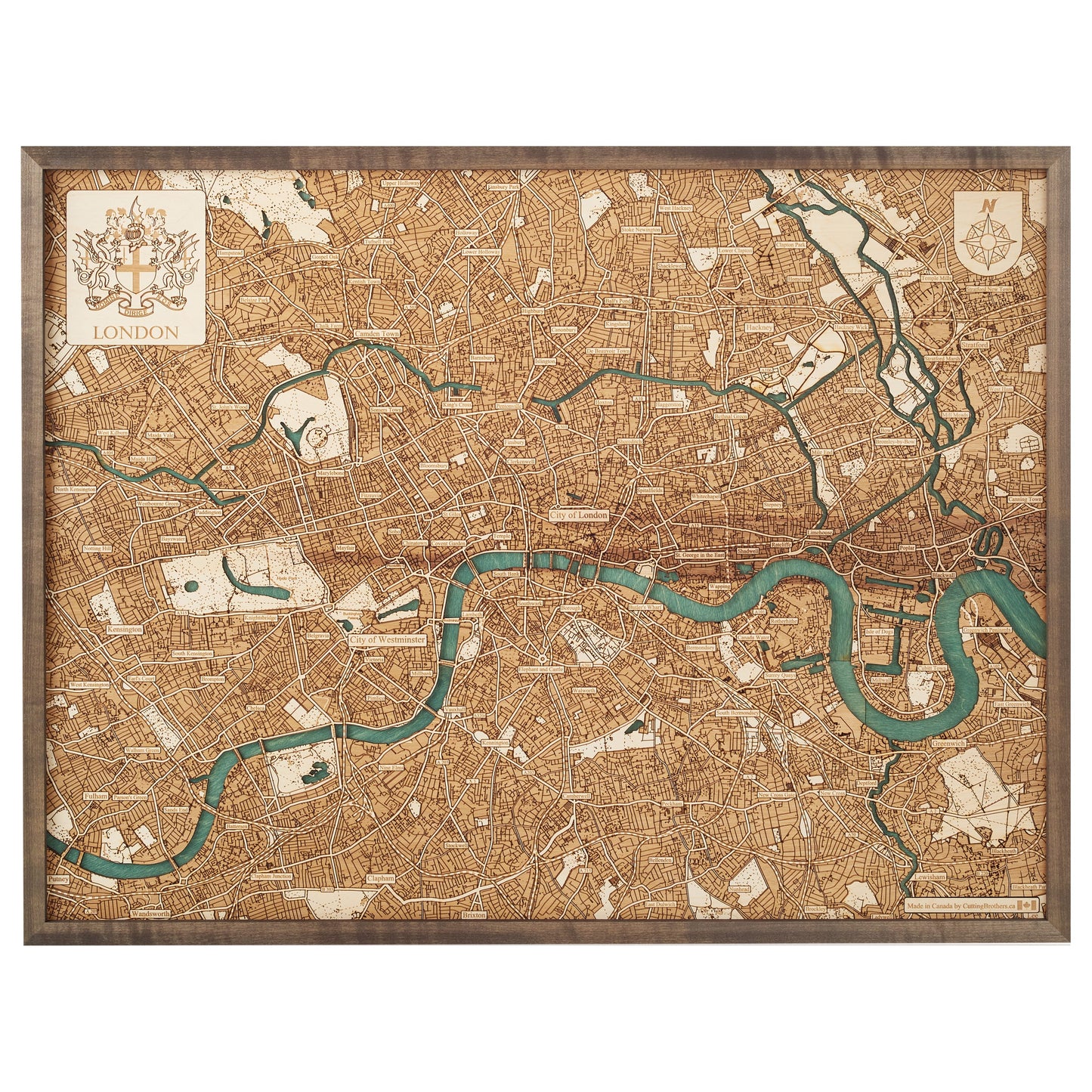Stadtkarte von London | 3D Wandbild aus Holz von Cutting Brothers