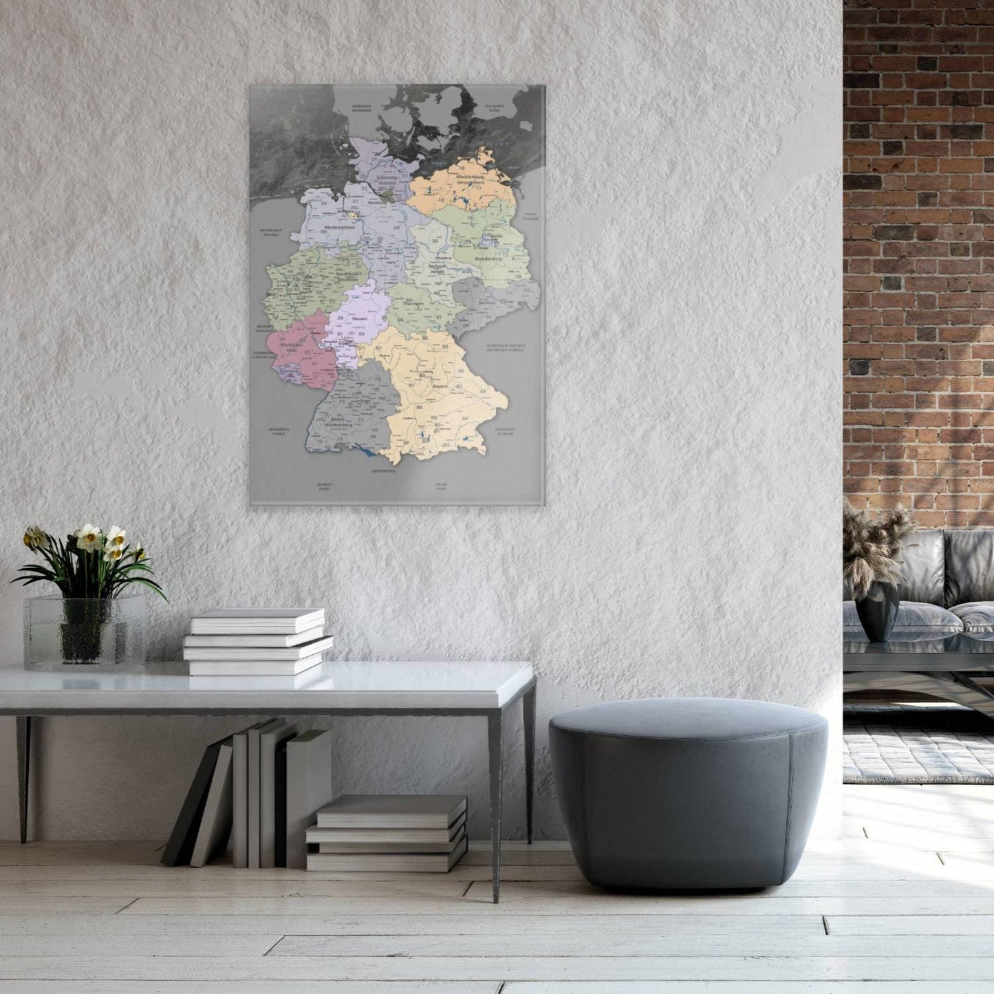 Glasbild - Deutschlandkarte Edelgrau - Deutsch|Glass Picture - Germany Map Noble Gray - German