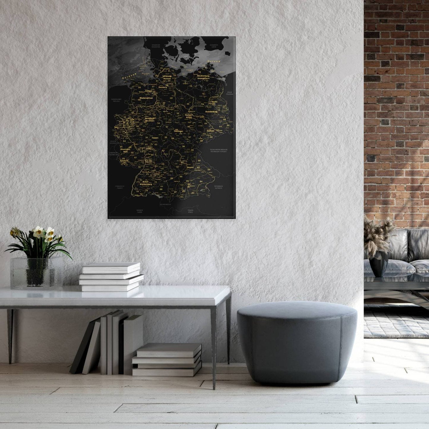 Glasbild - Deutschlandkarte Noir - Deutsch|Glass Picture - Germany Map Noir - German