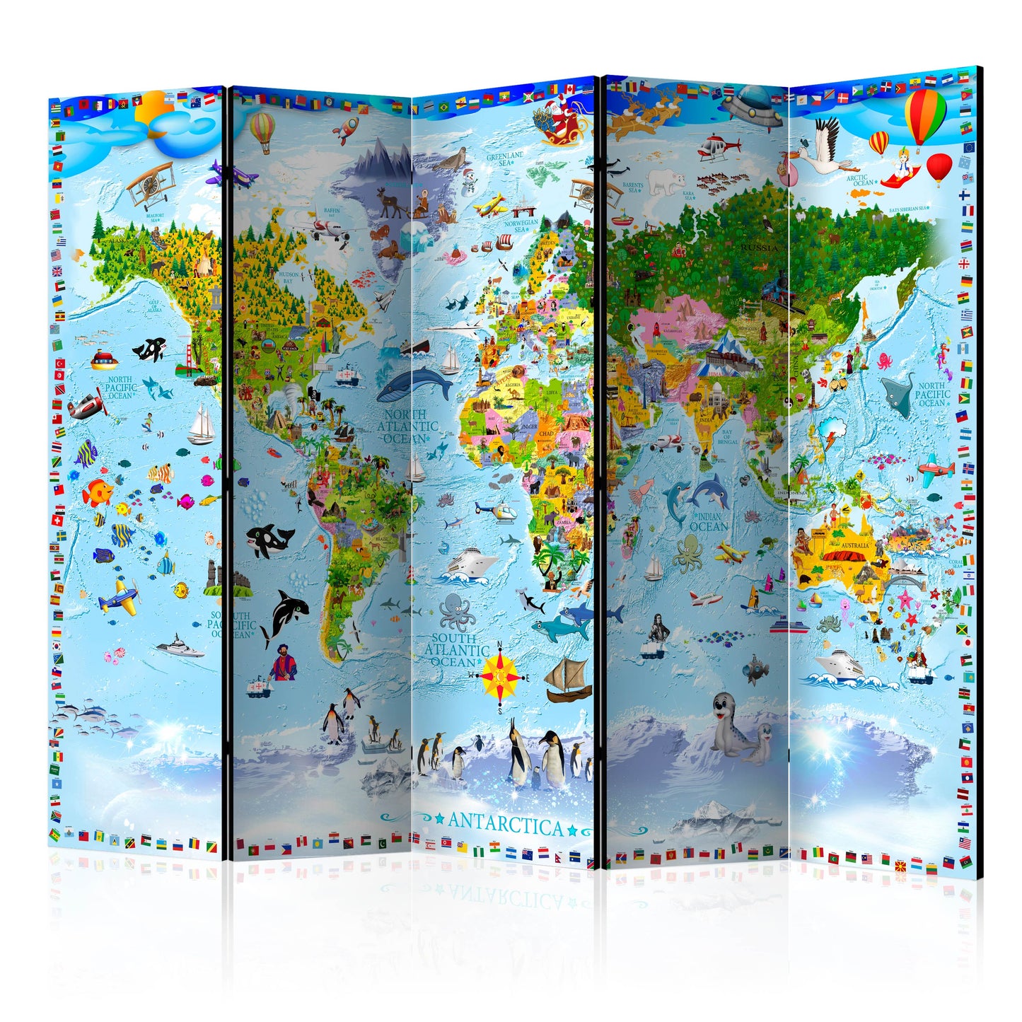 Paravent - World Map for Kids II (5-teilig) - WELTKARTEN24