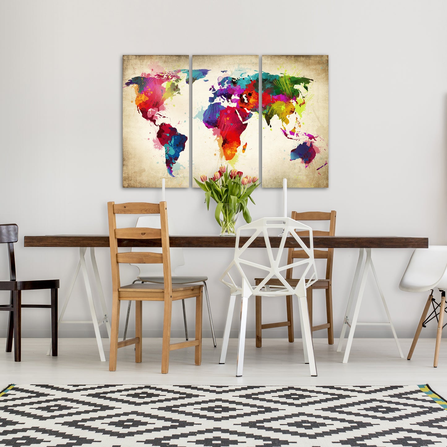 Weltkarte als Leinwandbild - Wandbild - Rainbow Continents