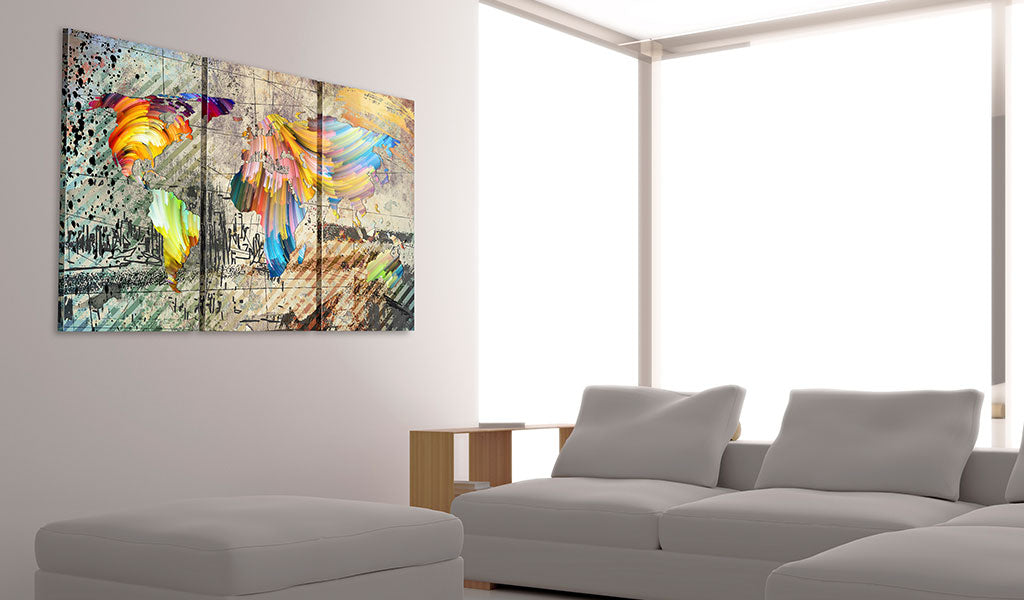 Weltkarte als Leinwandbild - Wandbild - Welt voller Farben