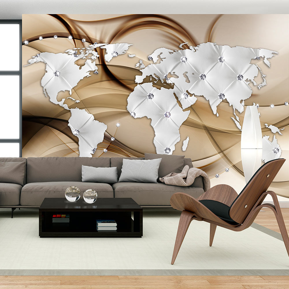 Fototapete - World Map - White & Diamonds - WELTKARTEN24