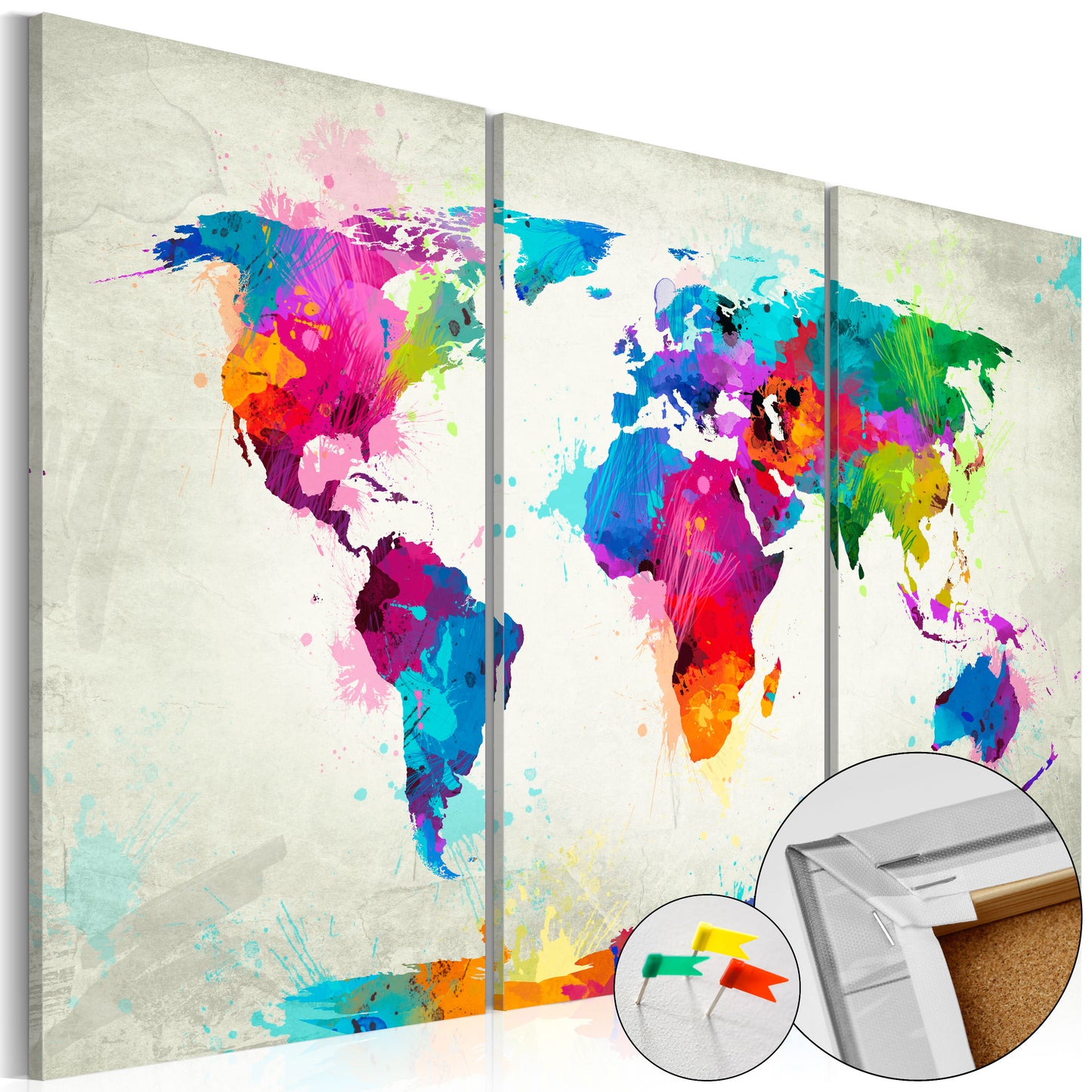Pinnwand - Weltkarte Colourful Expression (3-teilig) - WELTKARTEN24
