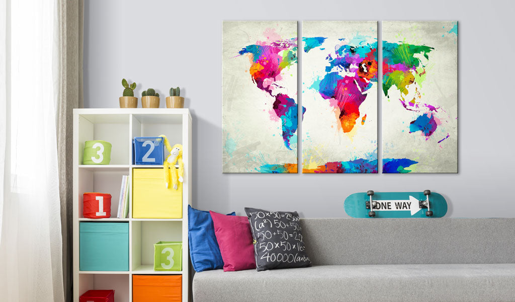 Pinnwand - Weltkarte Colourful Expression (3-teilig) - WELTKARTEN24