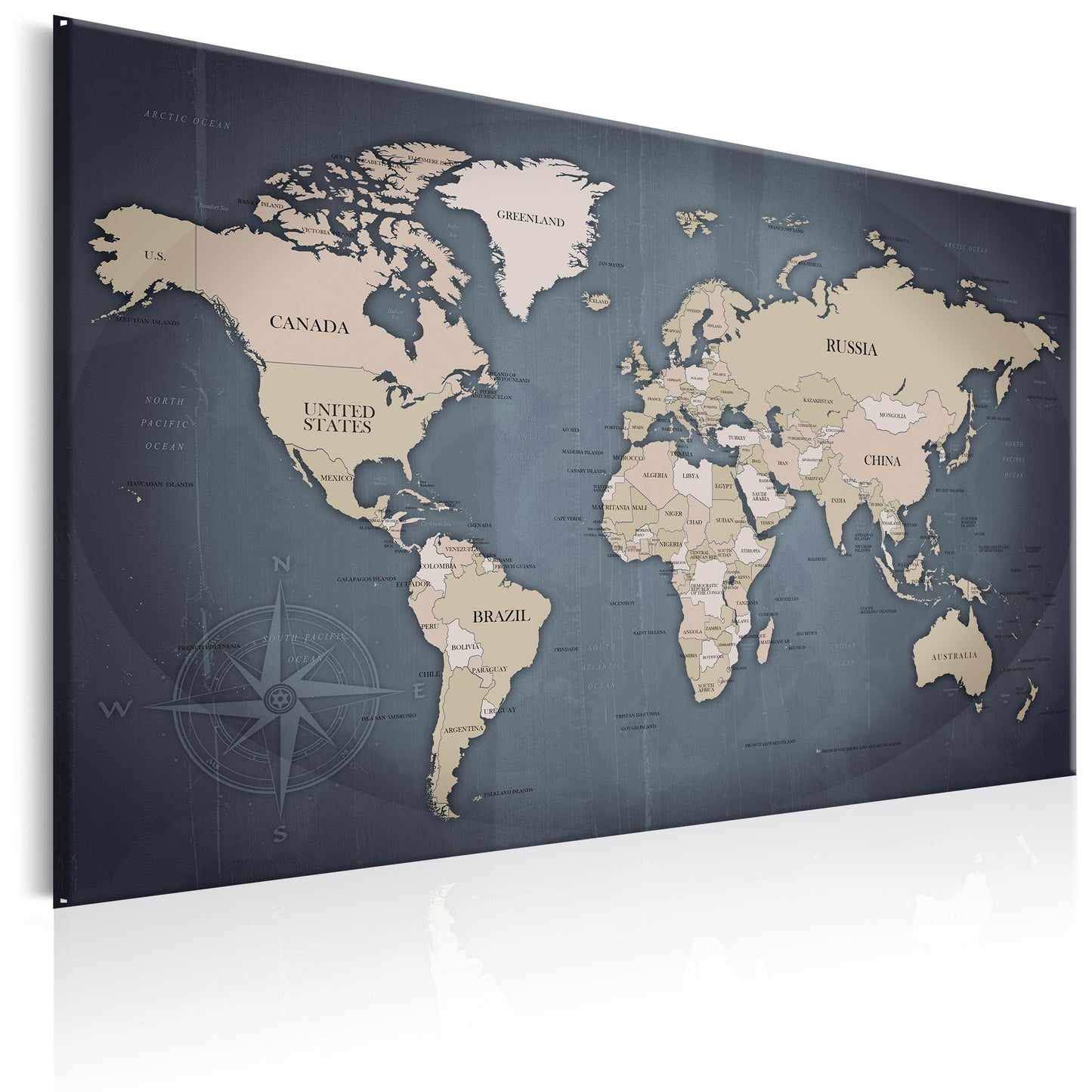 Weltkarte als Leinwandbild - Wandbild - World Map: Shades of Grey