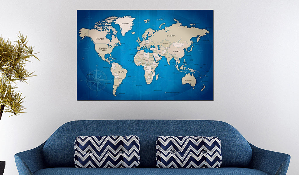 Pinnwand - Weltkarte Dark Blue Trail - WELTKARTEN24