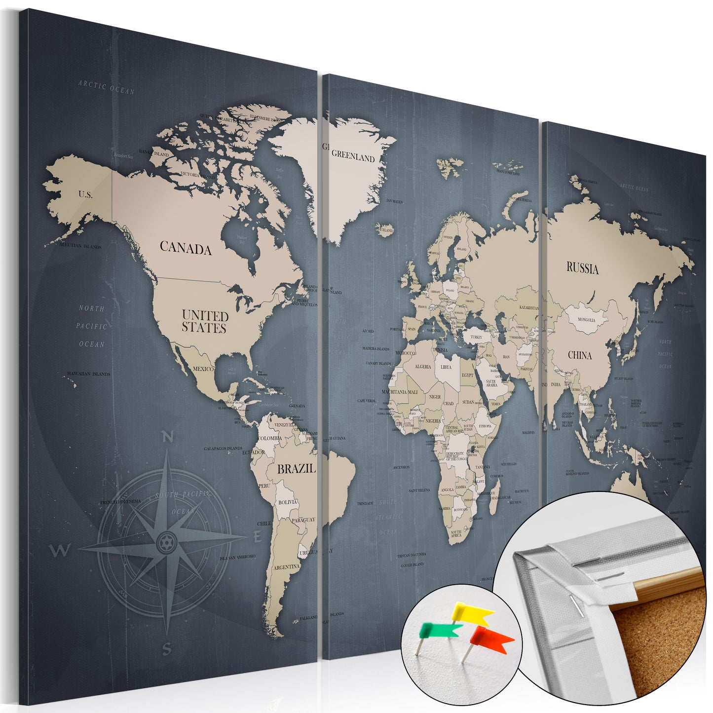 Pinnwand - Weltkarte Anthracitic World - WELTKARTEN24