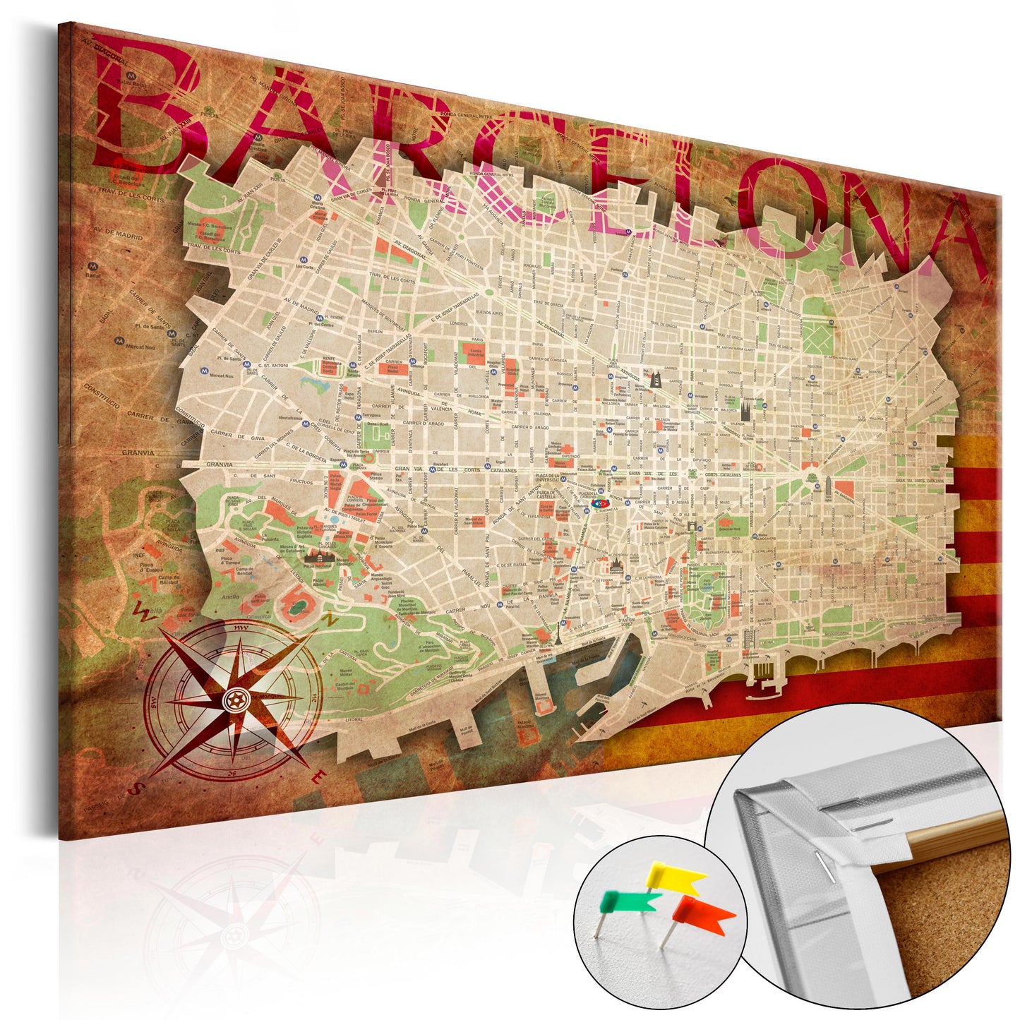 Pinnwand - Weltkarte Map of Barcelona - WELTKARTEN24