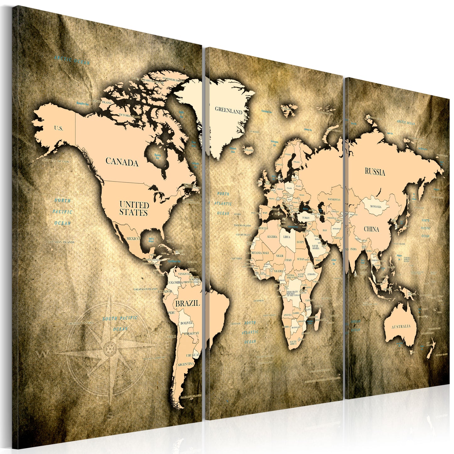 Weltkarte als Leinwandbild - Wandbild - World Map: The Sands of Time