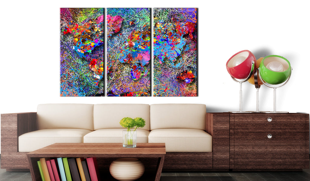 Weltkarte als Leinwandbild - Wandbild - World Map: Colourful Whirl
