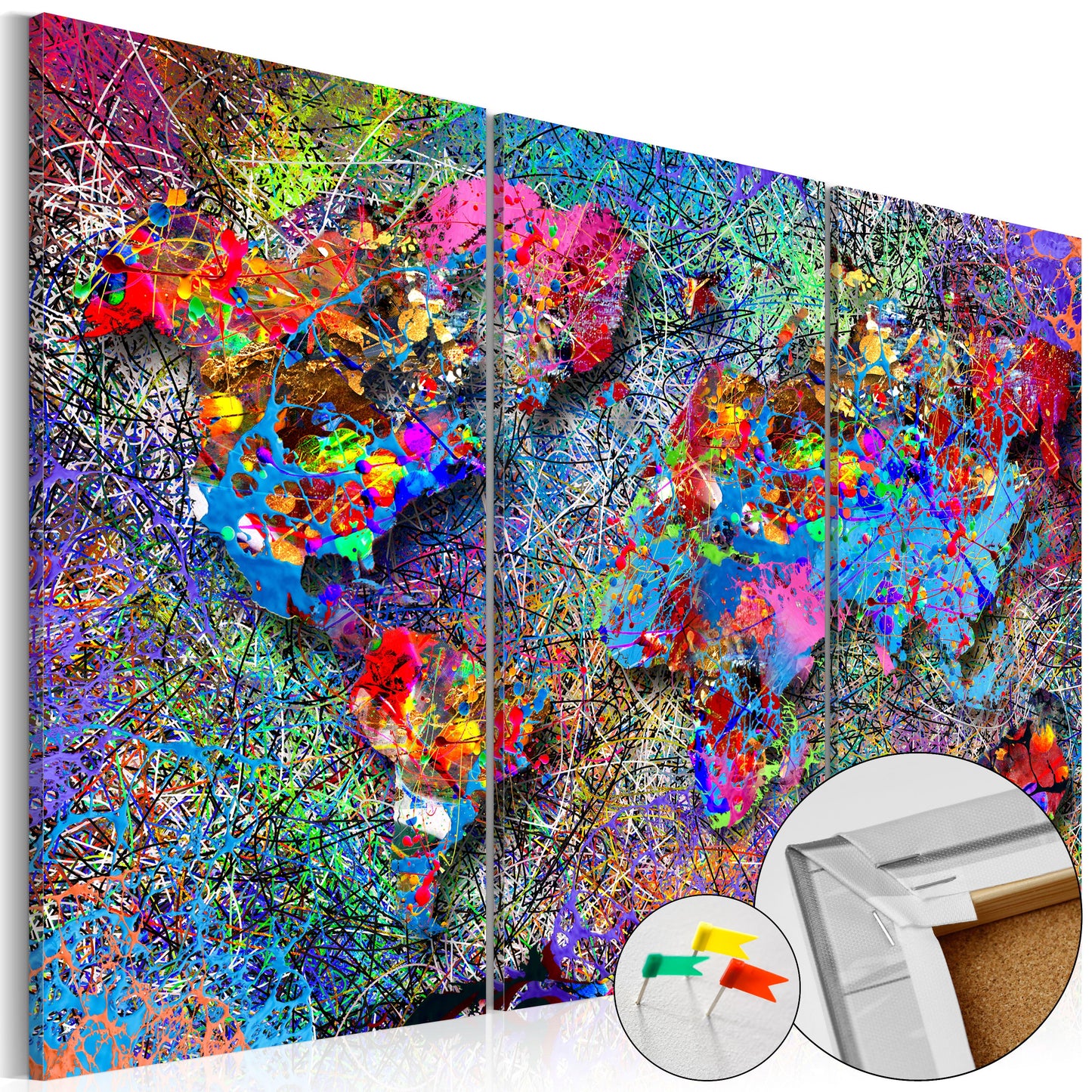 Pinnwand - Weltkarte Colourful Whirl - WELTKARTEN24