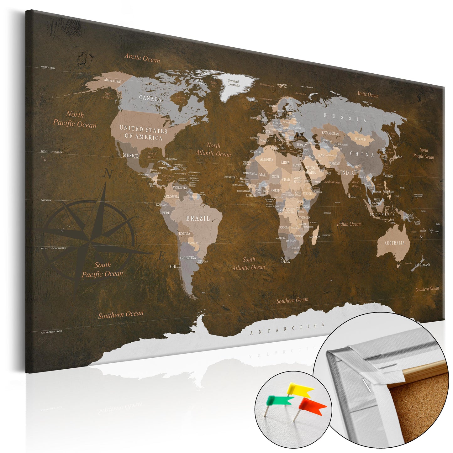 Pinnwand - Weltkarte Cinnamon Travels - WELTKARTEN24