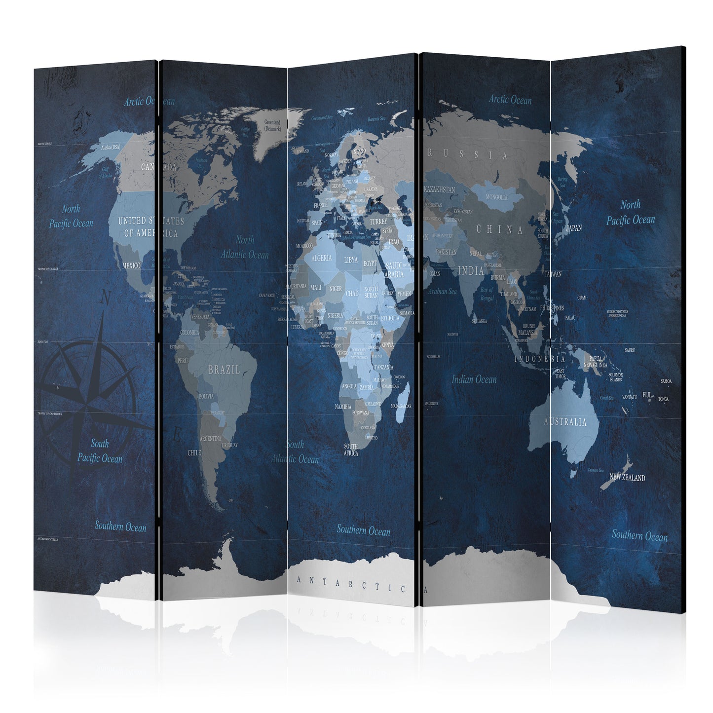 Paravent - Dark Blue World (5-teilig) - WELTKARTEN24