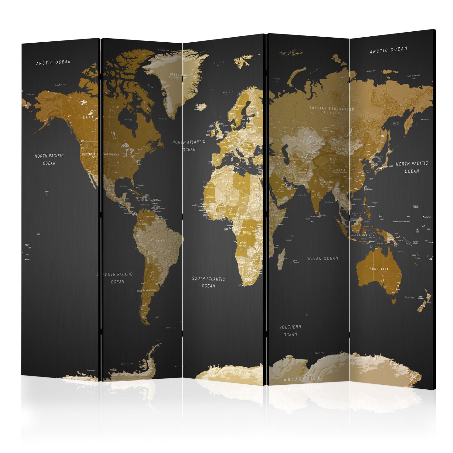 Paravent - World map on dark background (5-teilig) - WELTKARTEN24