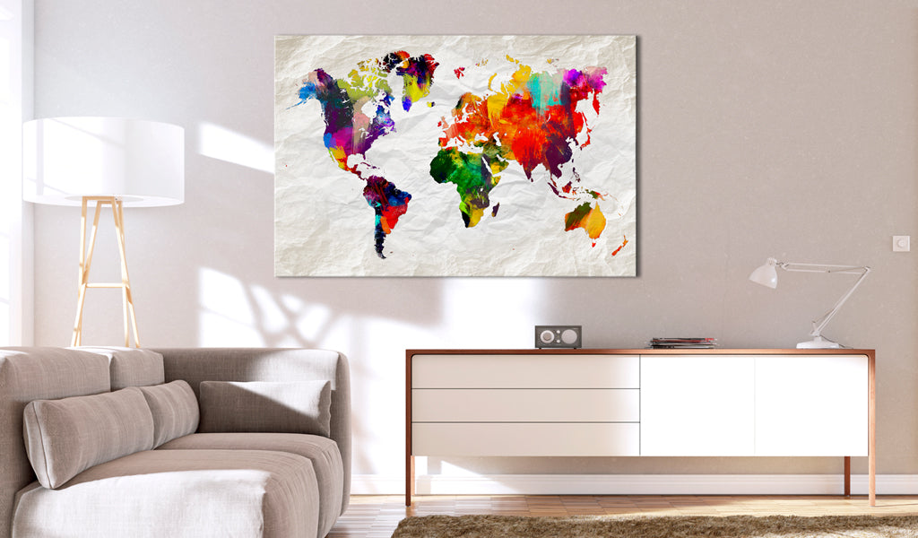 Weltkarte als Leinwandbild - Wandbild - World Map: Rainbow Madness