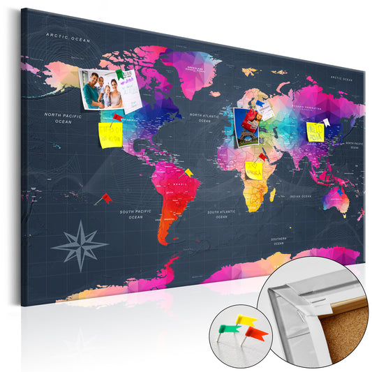 Pinnwand - Weltkarte Colourful Crystals - WELTKARTEN24
