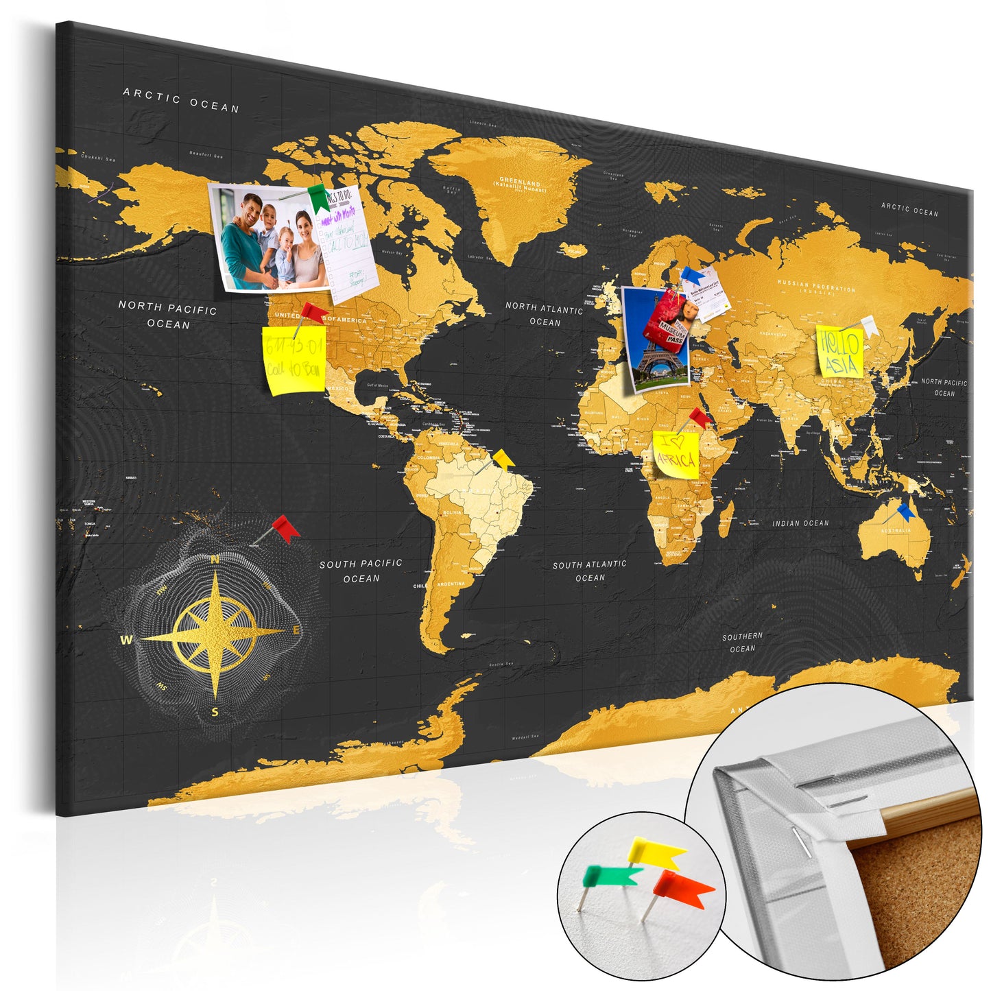 Pinnwand - Weltkarte Golden World - WELTKARTEN24