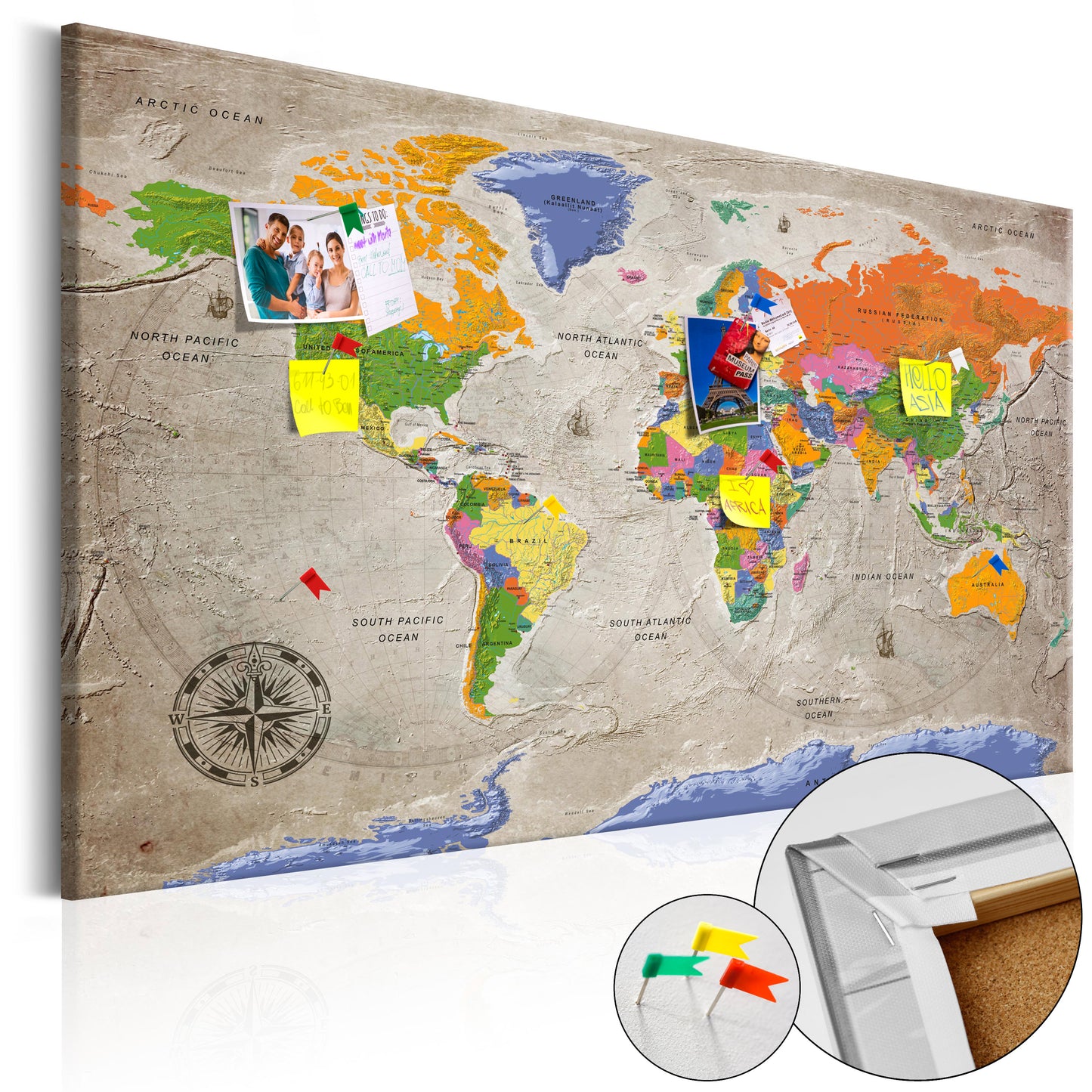 Pinnwand - Weltkarte World Map: Retro Style - WELTKARTEN24