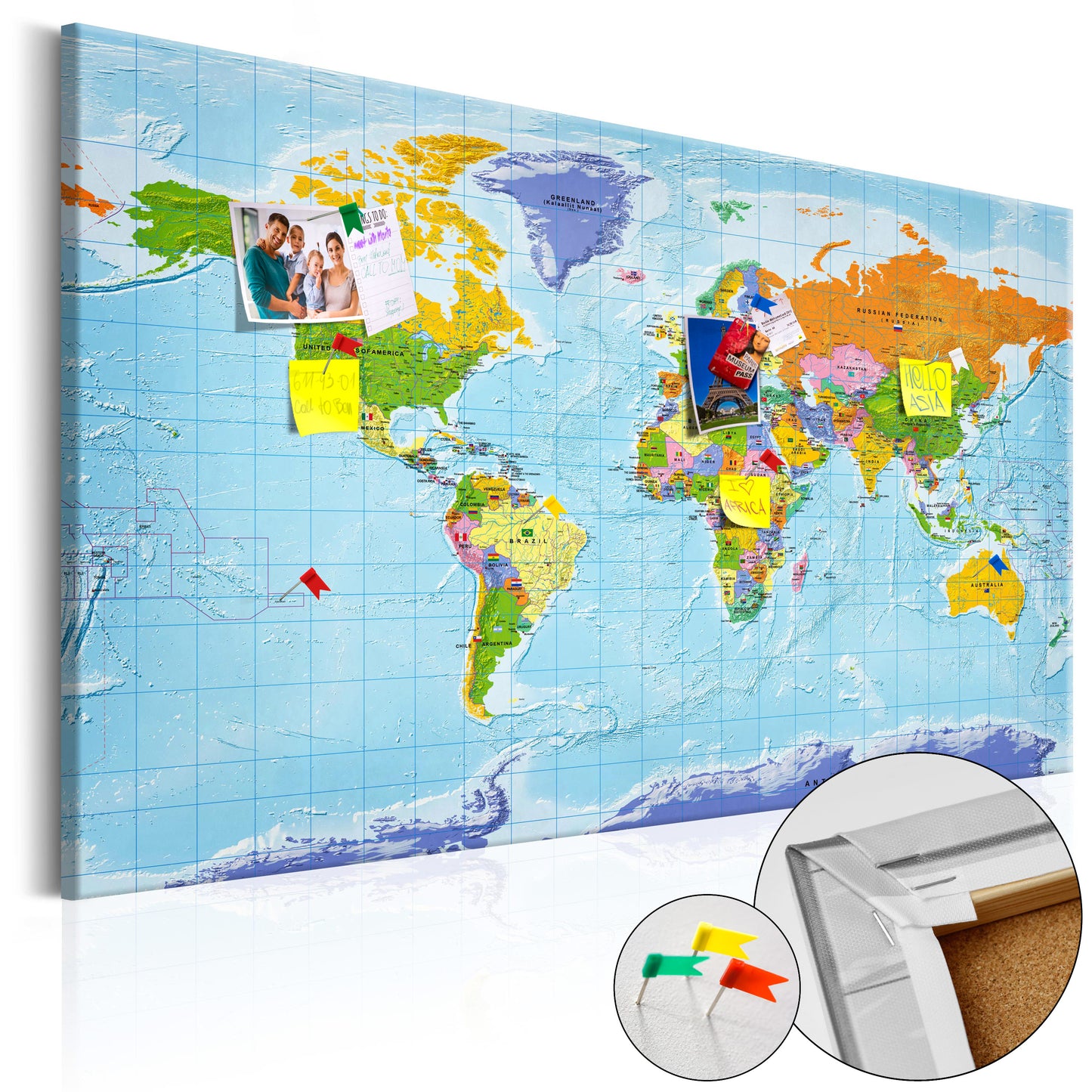 Pinnwand - Weltkarte World Map: Countries Flags - WELTKARTEN24