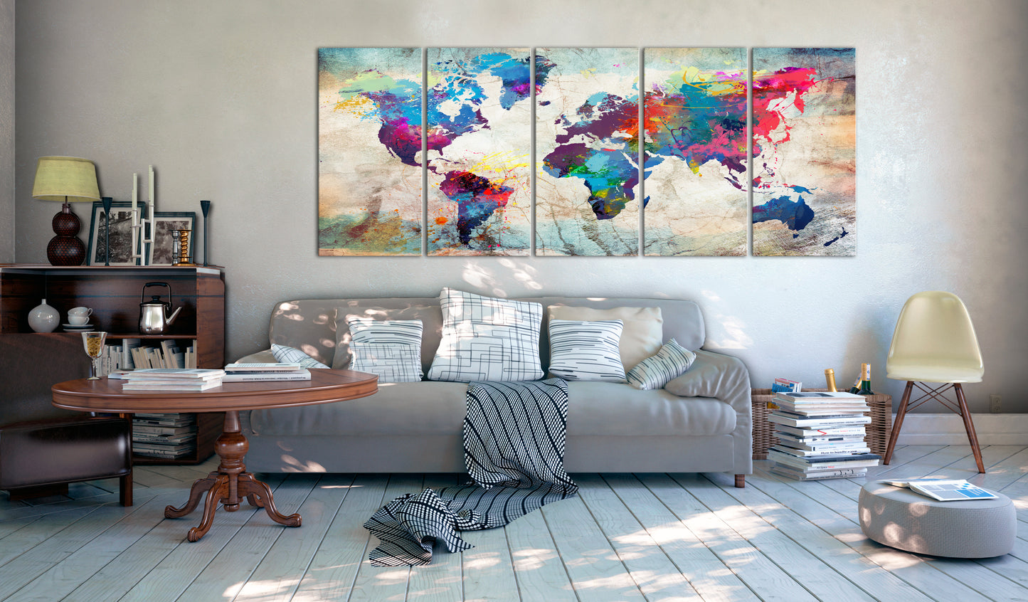 Weltkarte als Leinwandbild - Wandbild - World Map: Cracked Wall
