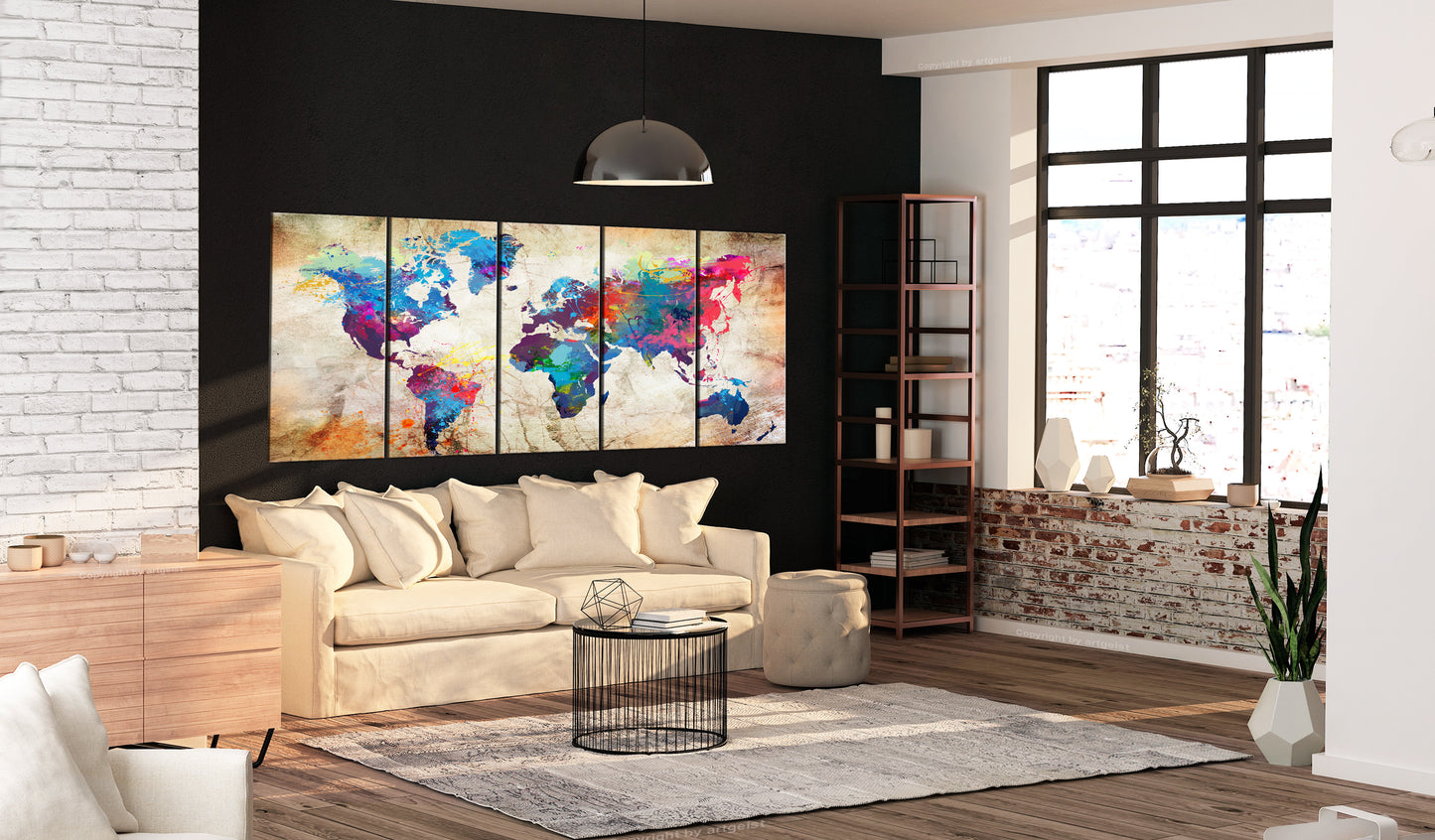 Weltkarte als Leinwandbild - Wandbild - World Map: Colourful Ink Blots