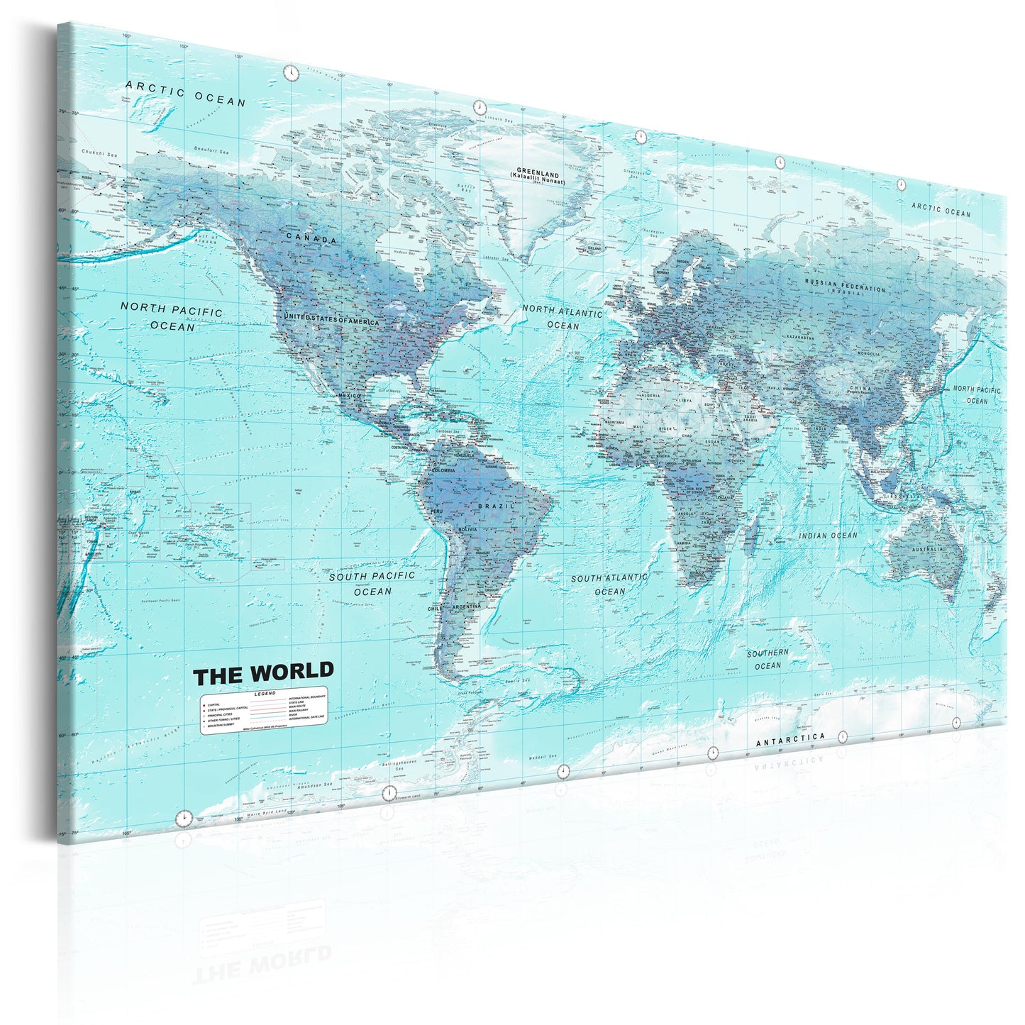 Weltkarte als Leinwandbild - Wandbild - World Map: Sky Blue World