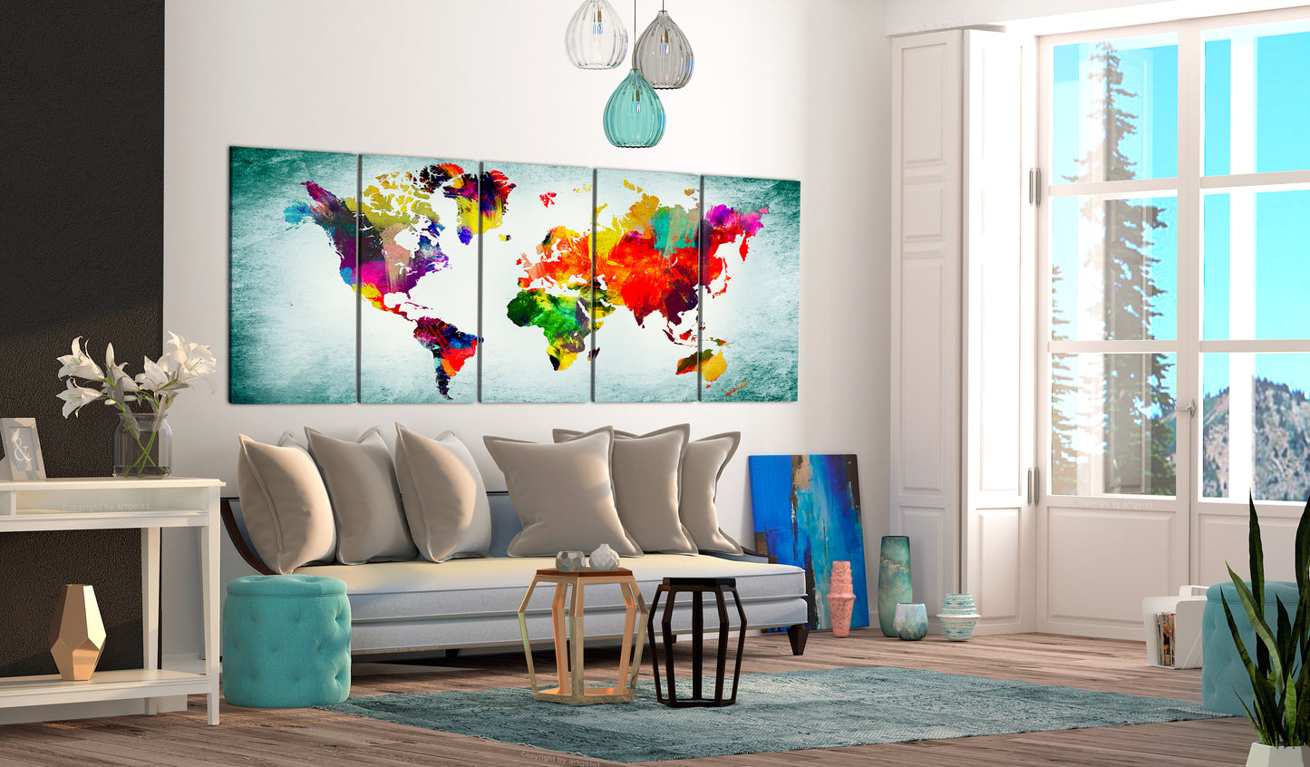 Weltkarte als Leinwandbild - Wandbild - World Map: Green Vignette