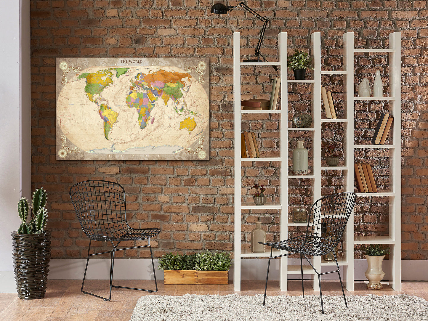 Weltkarte als Leinwandbild - Wandbild - Map and Ornaments
