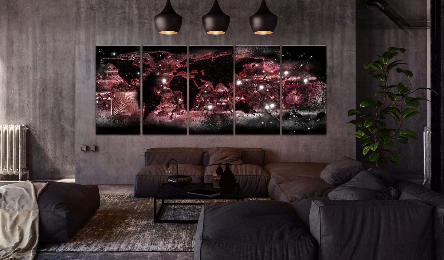 Weltkarte als Leinwandbild - Wandbild - Red Light