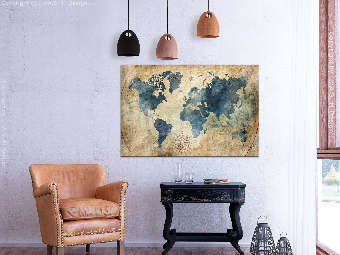 Weltkarte als Leinwandbild - Wandbild - Retro Map (1 Part) Wide