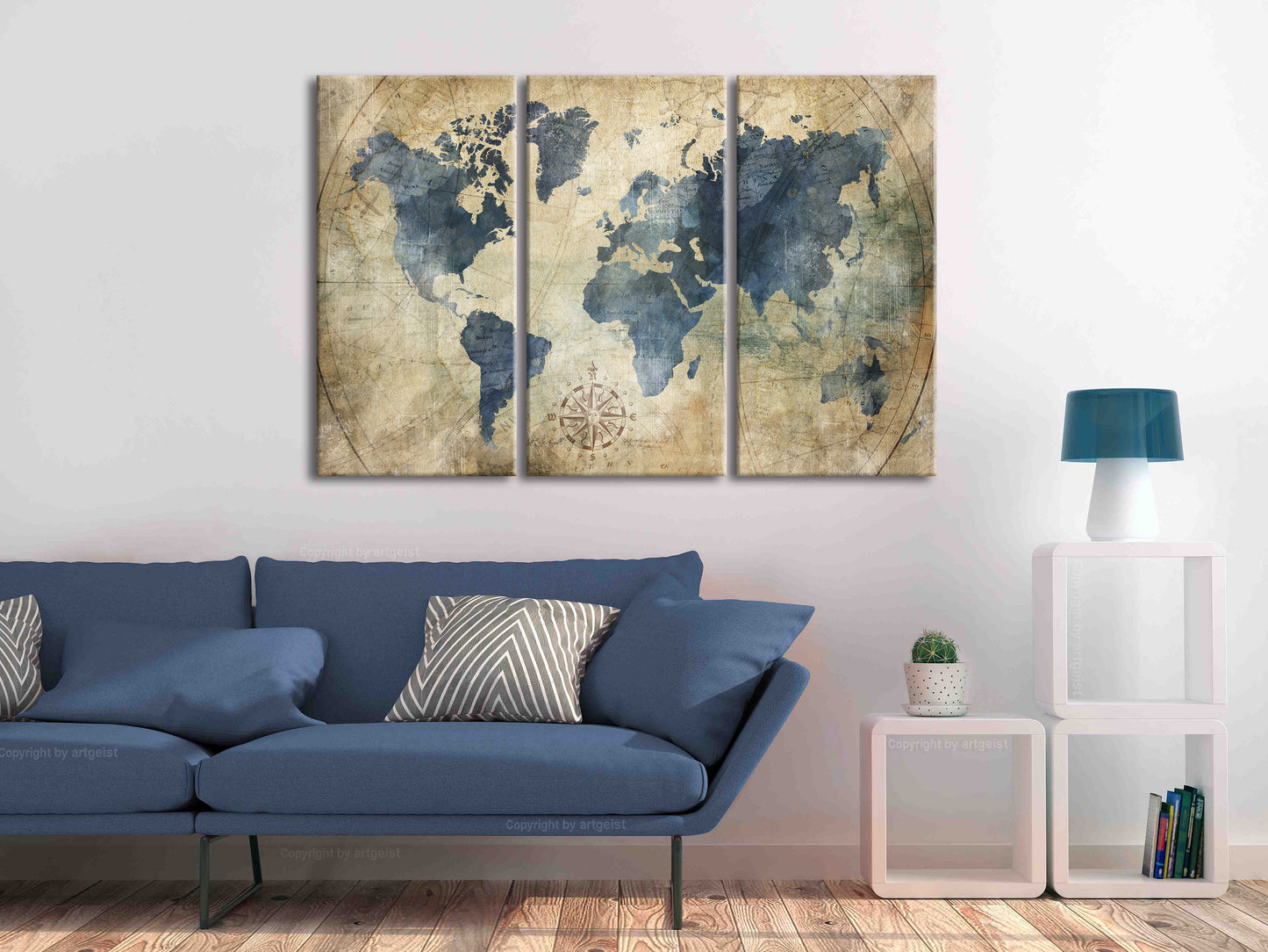 Weltkarte als Leinwandbild - Wandbild - Retro Map (3 Parts)