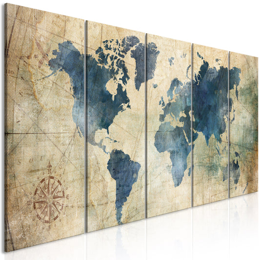 Weltkarte als Leinwandbild - Wandbild - Retro Map (5 Parts) Narrow