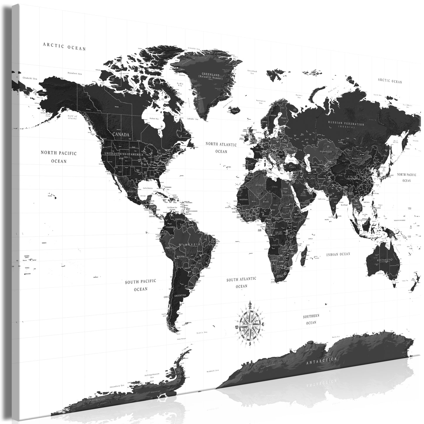 Weltkarte als Leinwandbild - Wandbild - Black and White Map (1 Part) Wide