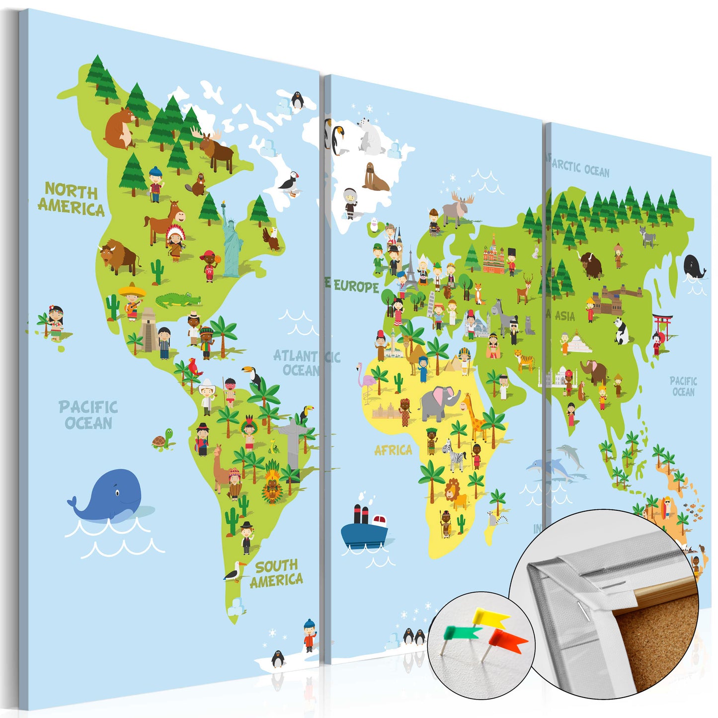Pinnwand - Weltkarte Children's World (3-teilig) - WELTKARTEN24
