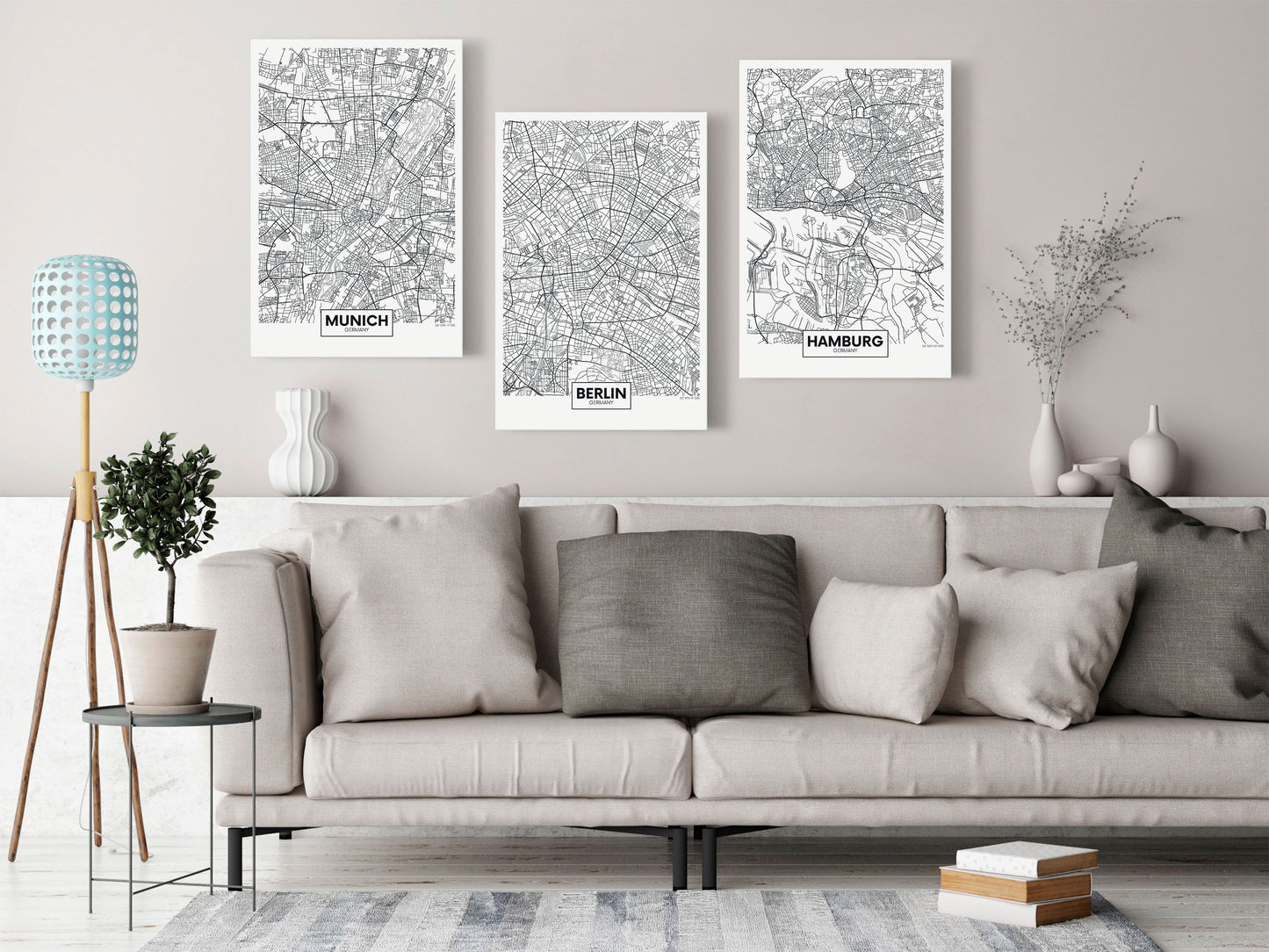 Weltkarte als Leinwandbild - Wandbild - German Metropolises (Collection)