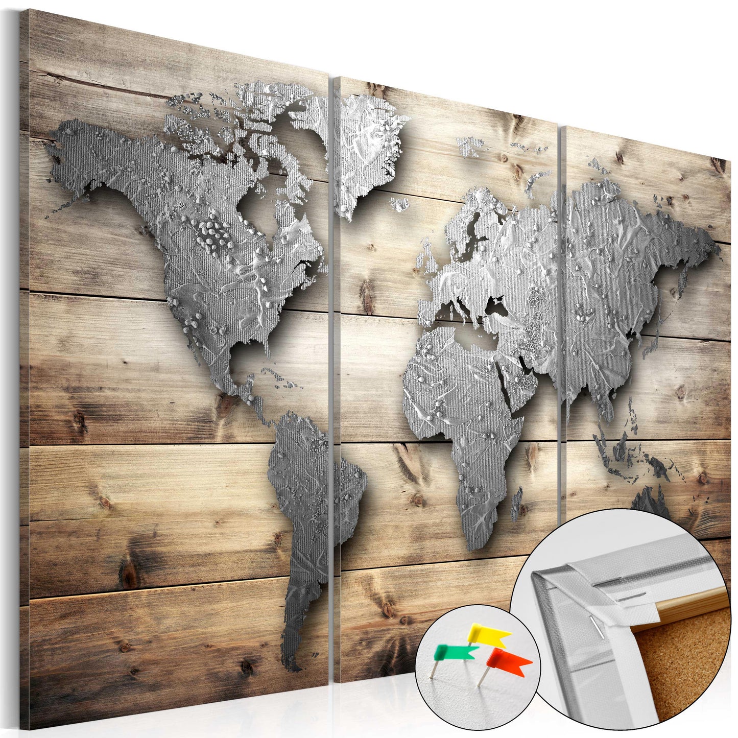 Pinnwand - Weltkarte Doors to the World (3-teilig) - WELTKARTEN24