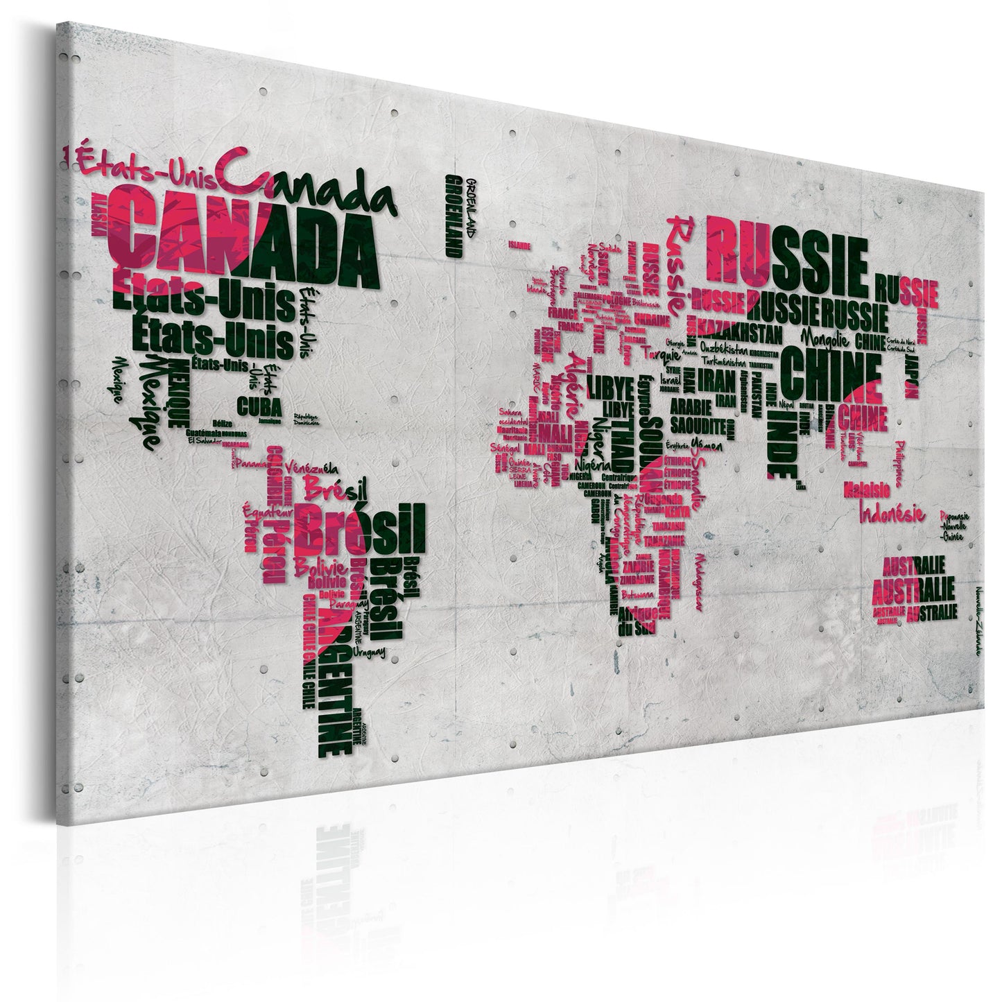 Weltkarte als Leinwandbild - Wandbild - World Map: The French Connection (FR)