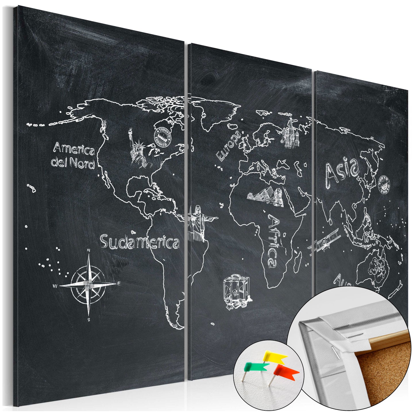 Pinnwand - Weltkarte Geography lesson (3-teilig) - WELTKARTEN24
